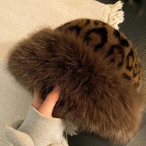 Leopard  Hat with Faux Fur Trim
